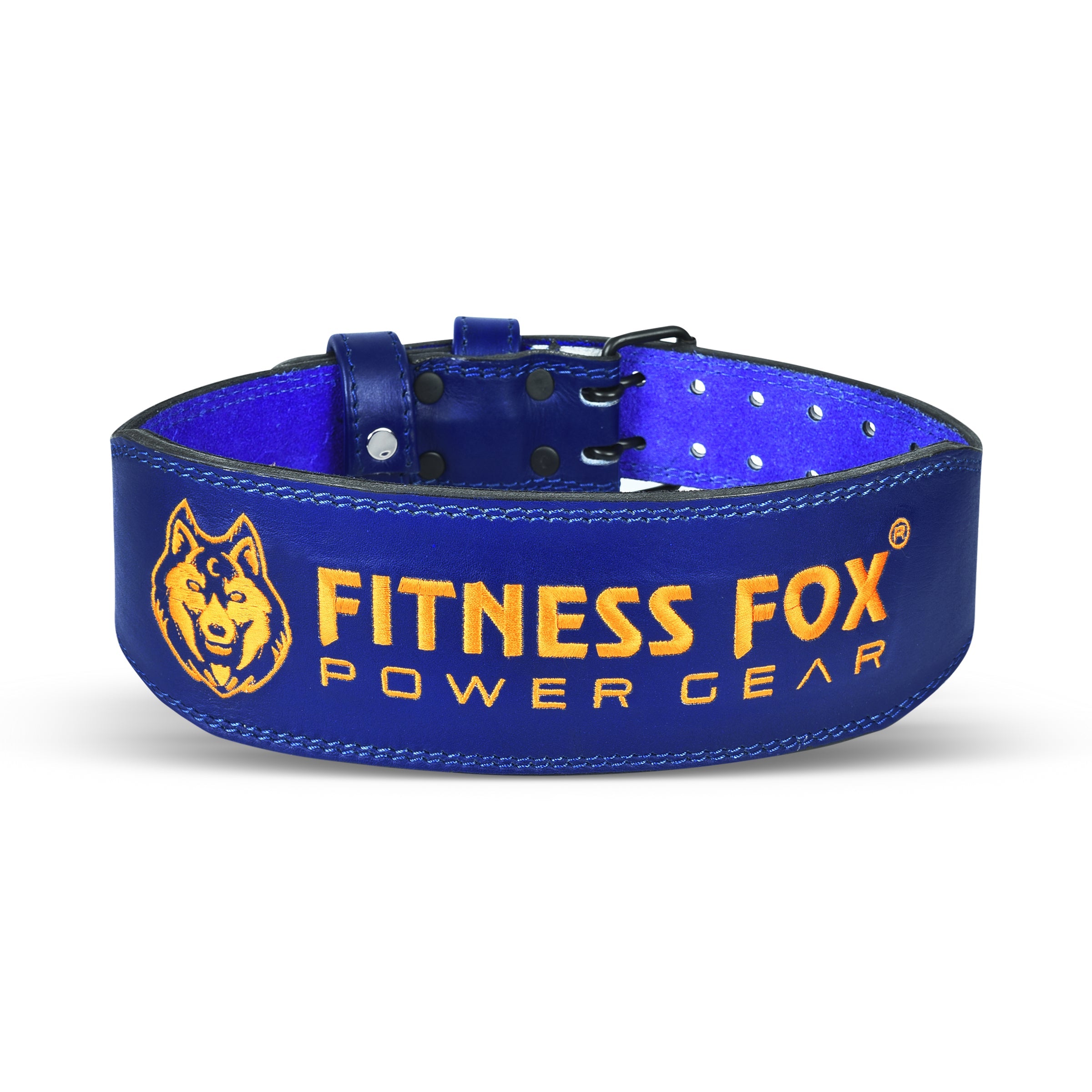 FitnessFox 4" Blue Weightlifting Leather Belt