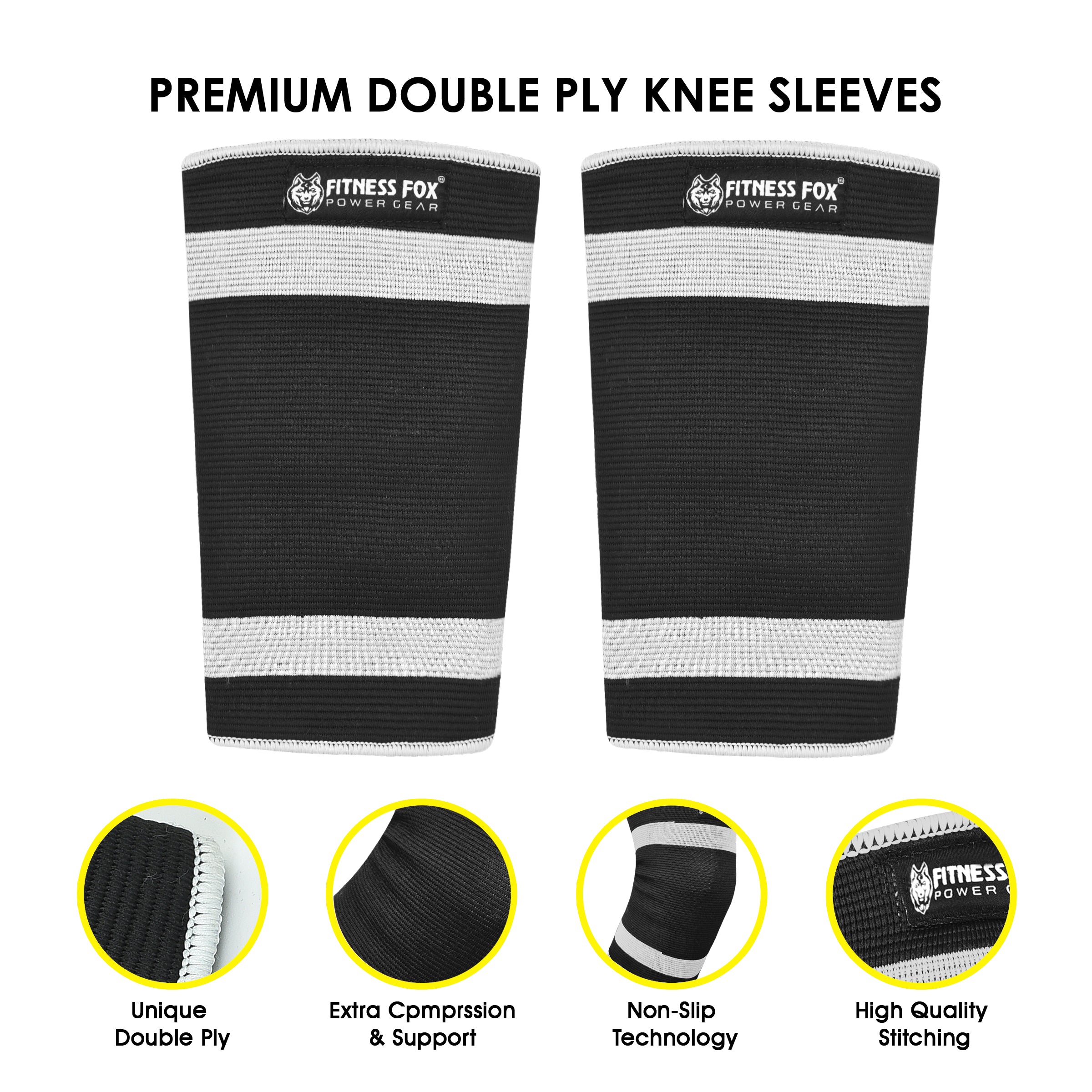FITNESS FOX Double Pley KNEE SLEEVES (Pair) for lifting Knee Support