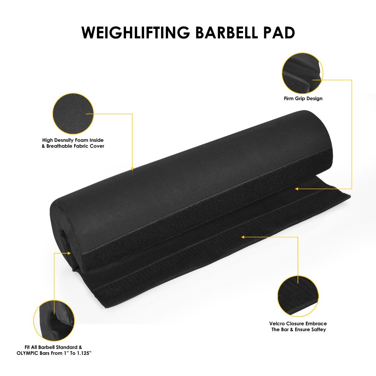 High-density foam barbell pad for squats and weightlifting comfort