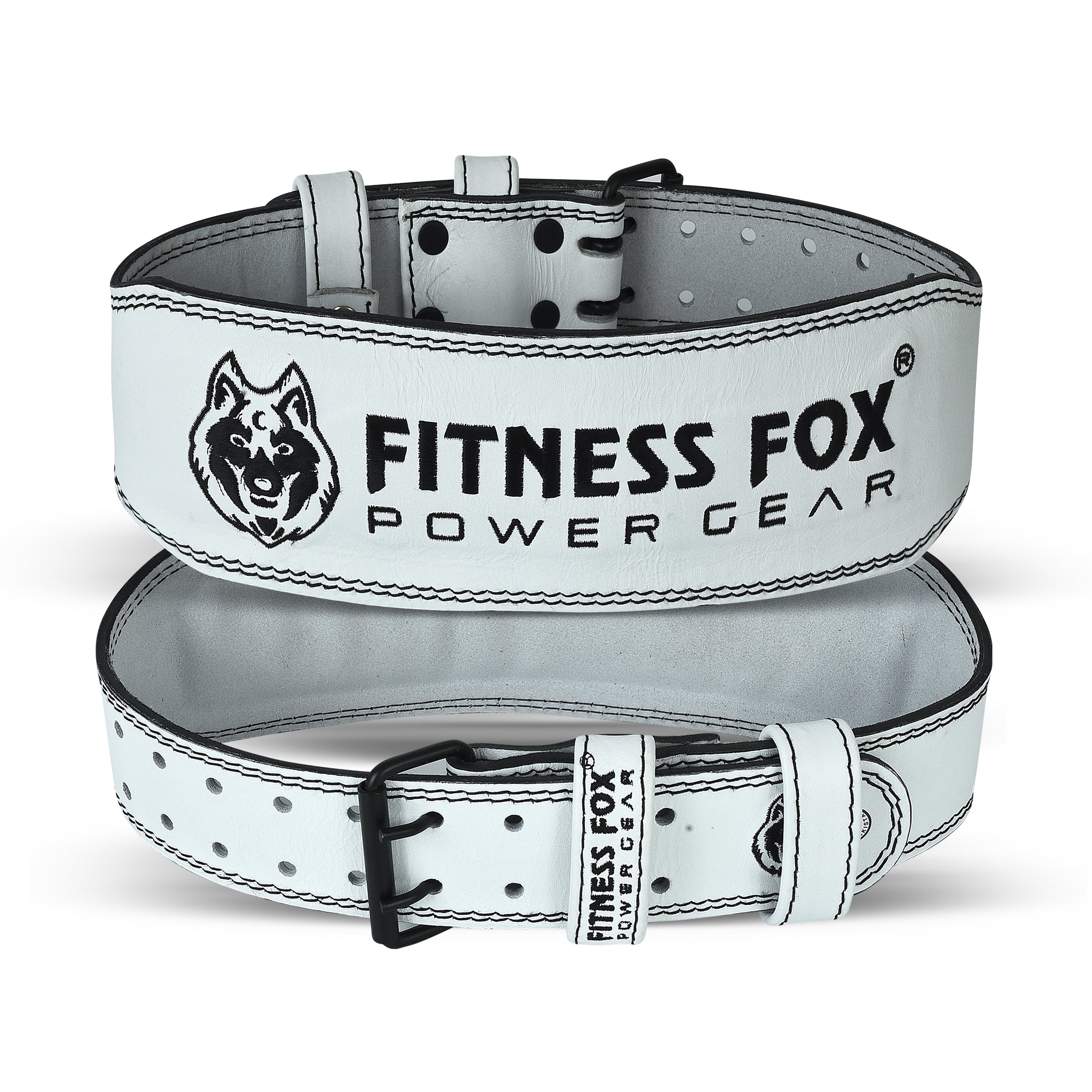 FitnessFox 4" White Weightlifting Leather Belt