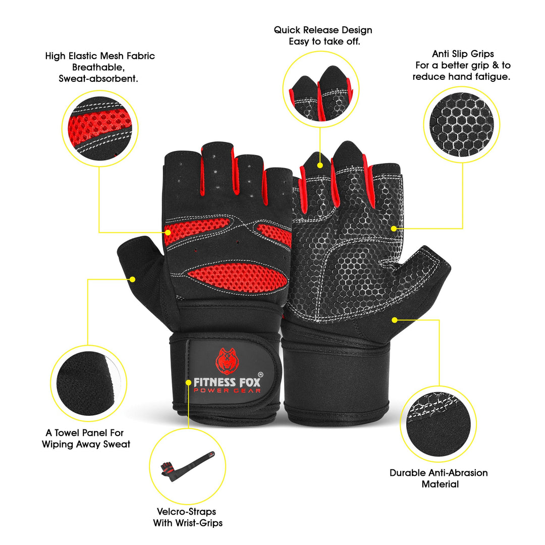 High-quality heavy-duty hand gloves from Fitness Fox for maximum lifting support