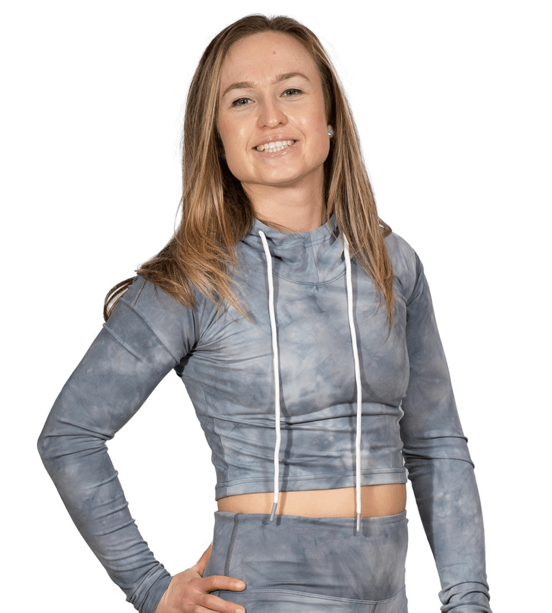 Grey Tie Dye Crop Hoodie with Thumb hole