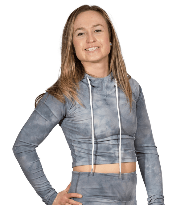 Grey Tie Dye Crop Hoodie with Thumb hole