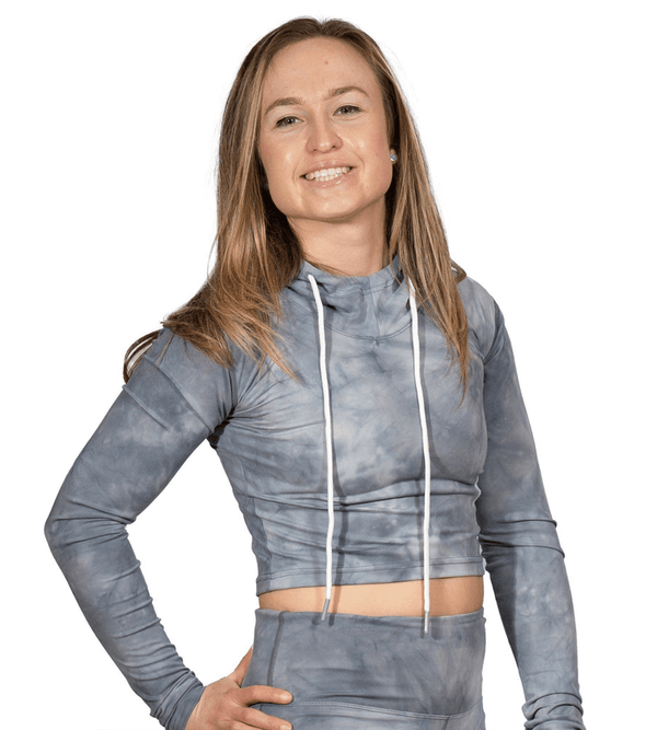 Grey Tie Dye Crop Hoodie with Thumb hole