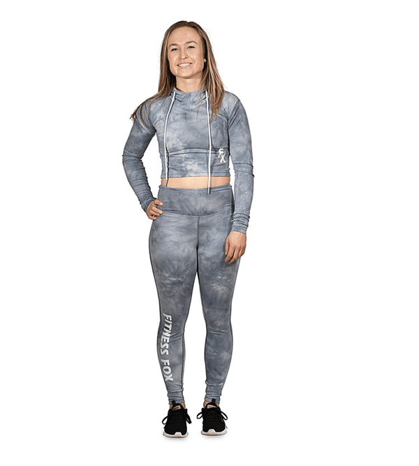 Grey Tie Dye Crop Hoodie with Thumb hole