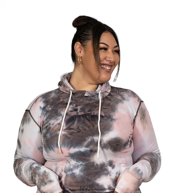 Pink Tie Dye Crop Hoodie with Thumb hole