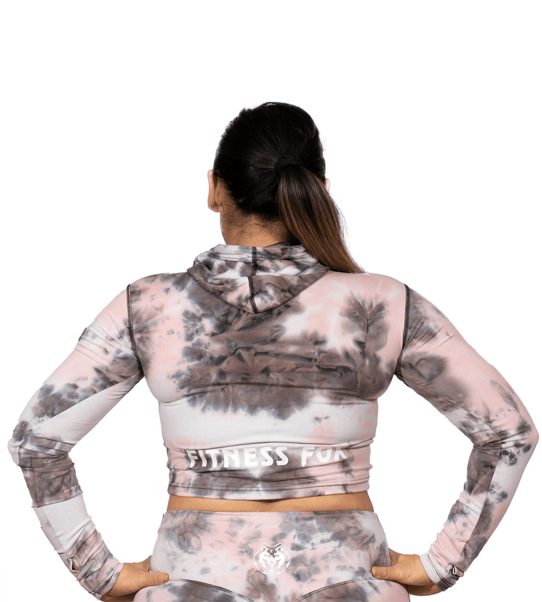 Pink Tie Dye Crop Hoodie with Thumb hole