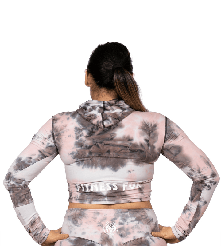 Pink Tie Dye Crop Hoodie with Thumb hole
