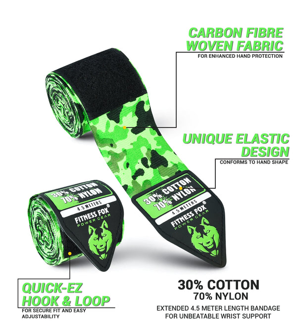FITNESSFOX Boxing Hand Wraps (Green Camo)