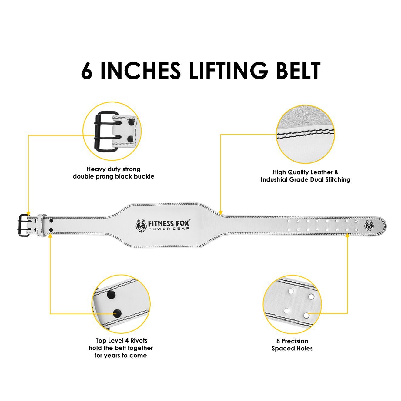 Weightlifting 6" Split Leather Belt (White)