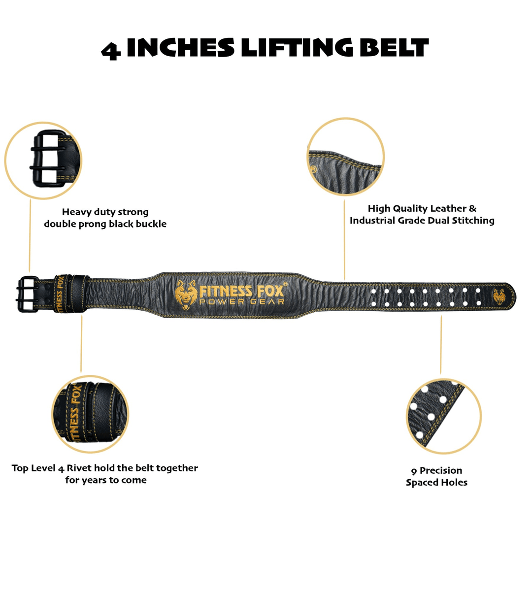 High-quality 4" padded black grain leather lifting belt for optimal back support