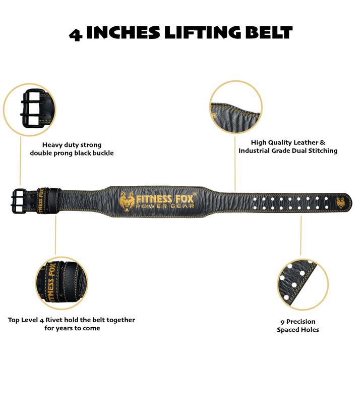 High-quality 4" padded black grain leather lifting belt for optimal back support
