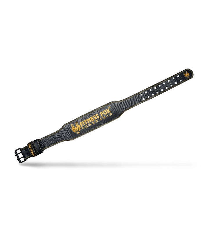 Fitness Fox 4" padded classic black leather lifting belt for powerlifting