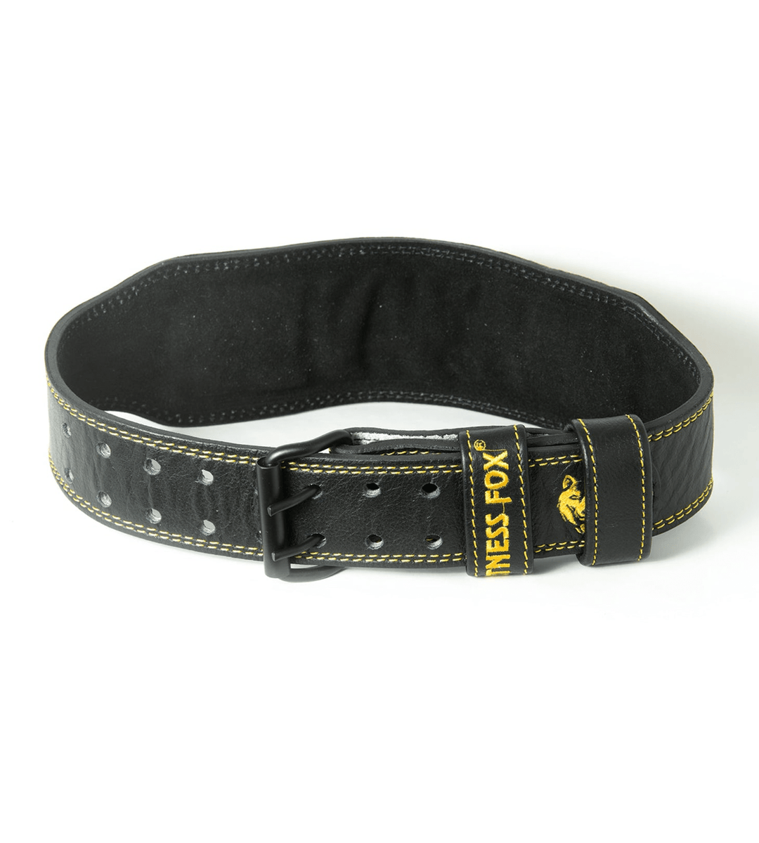 Comfortable 4" classic black lifting belt with grain leather padding by Fitness Fox