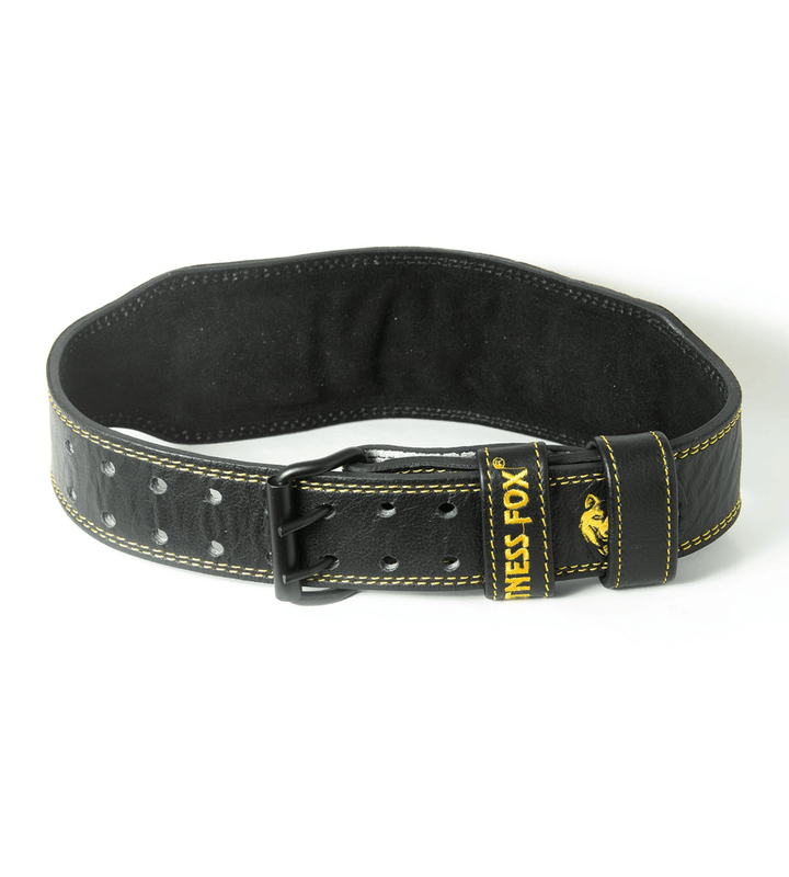 Comfortable 4" classic black lifting belt with grain leather padding by Fitness Fox
