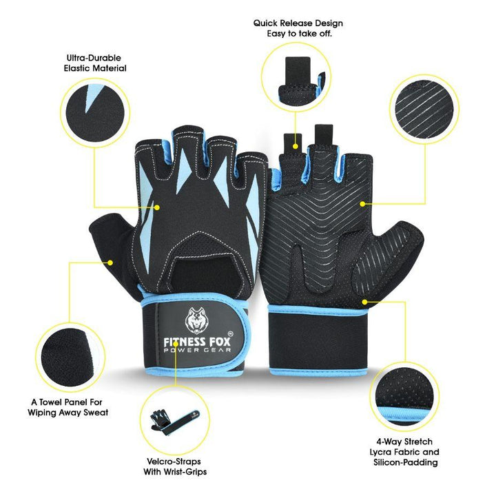 High-quality long hand gym gloves by Fitness Fox for maximum weightlifting support